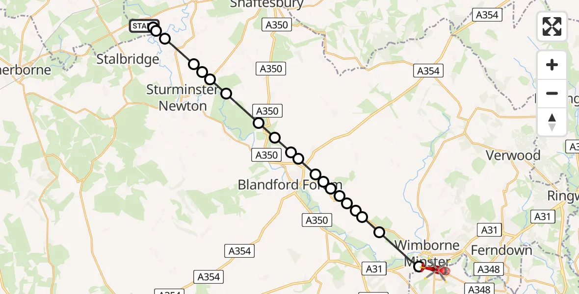 Flight route Air Ambulance Helicopter Henstridge Airfield - Poole, 10 May 2026, 06:52