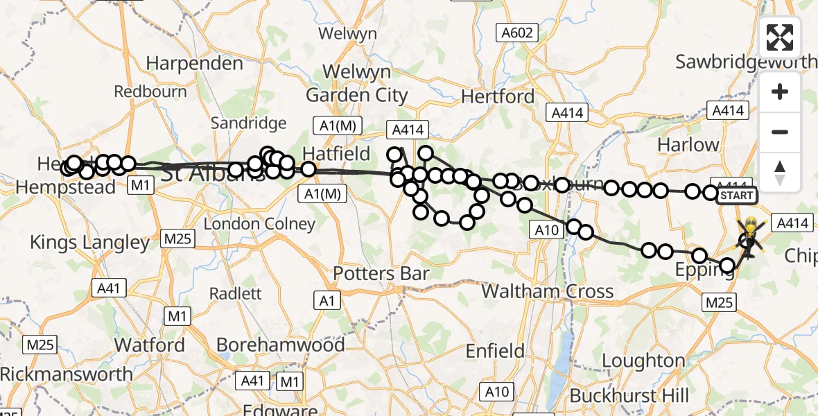 Flight route Police Helicopter North Weald Bassett - North Weald Airfield, 10 May 2026, 07:52