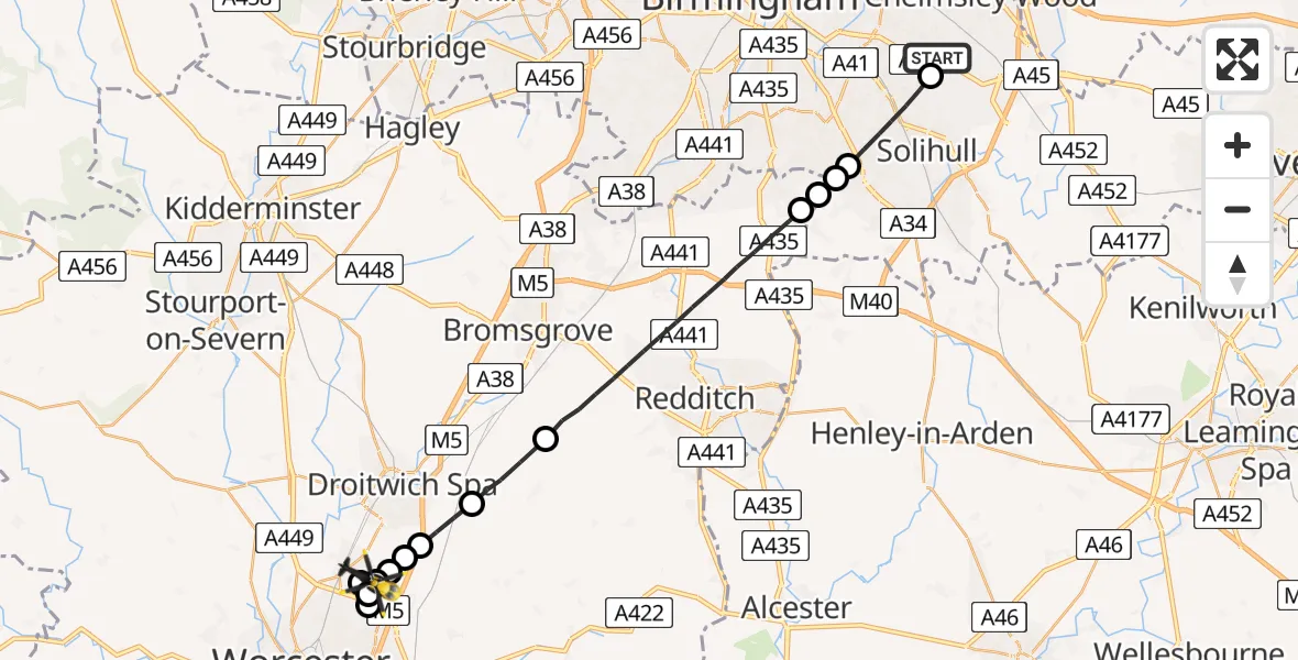 Flight route Police Helicopter Sheldon - Fernhill Heath, 10 May 2026, 08:47
