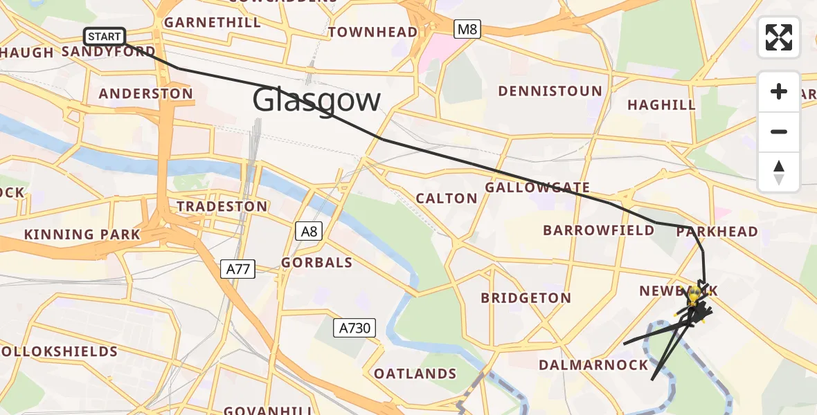 Flight route Police Helicopter Glasgow - Glasgow, 10 May 2026, 08:49