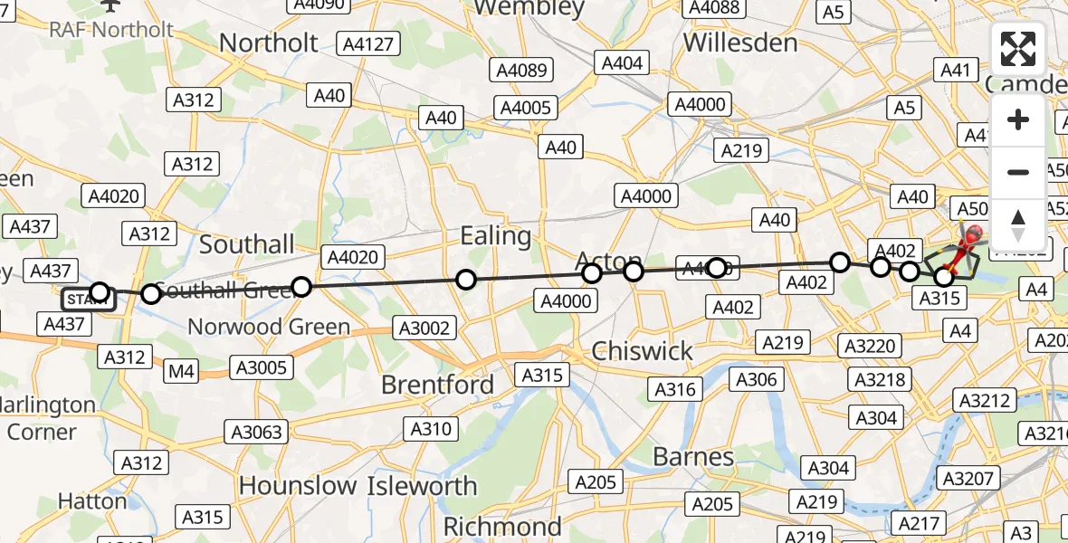 Flight route Air Ambulance Helicopter Hayes - City of Westminster, 10 May 2026, 08:52