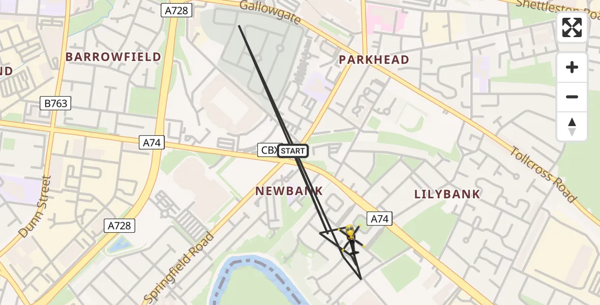 Flight route Police Helicopter Glasgow - Glasgow, 10 May 2026, 09:00