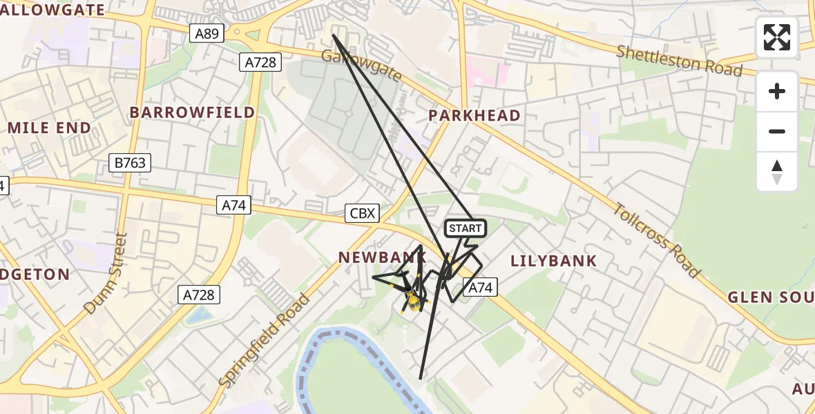 Flight route Police Helicopter Glasgow - Glasgow, 10 May 2026, 09:18