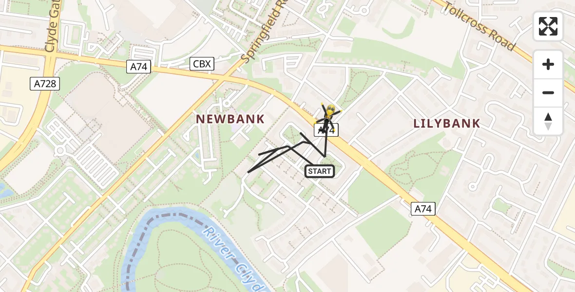 Flight route Police Helicopter Glasgow - Glasgow, 10 May 2026, 09:27
