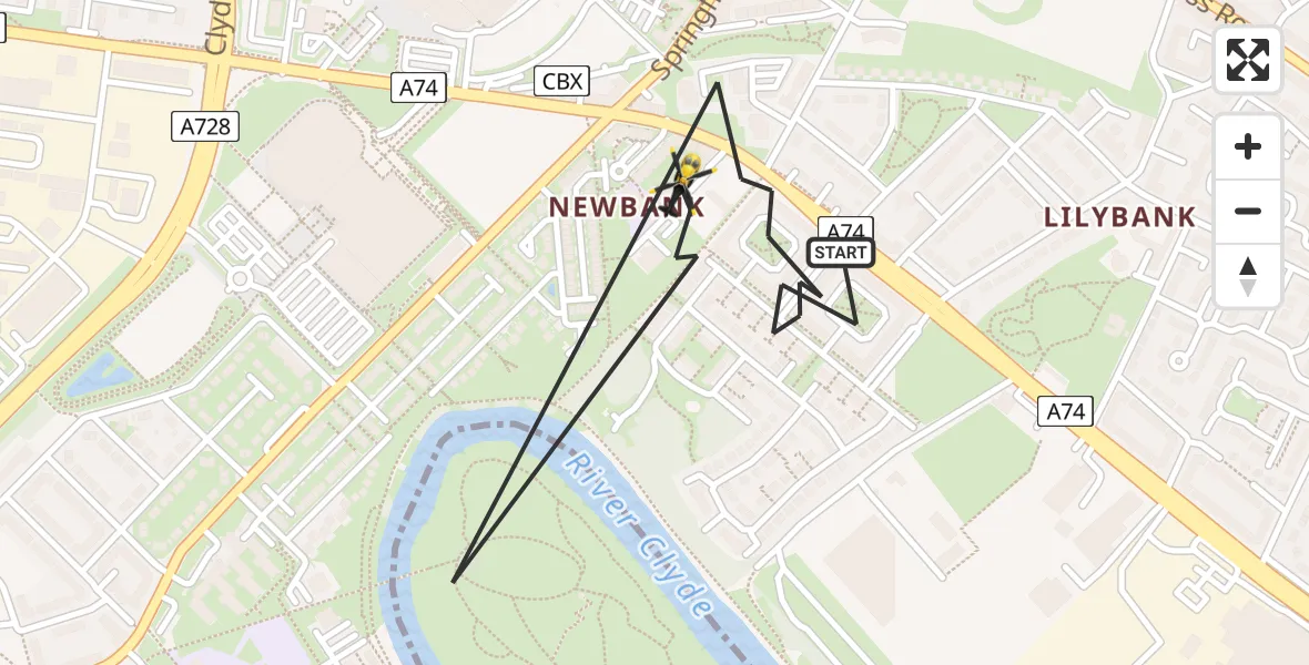 Flight route Police Helicopter Glasgow - Glasgow, 10 May 2026, 09:30
