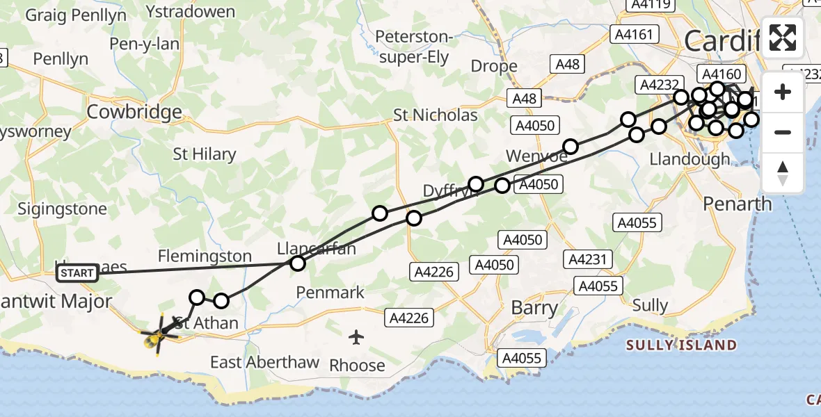 Flight route Police Helicopter Llanmaes - MOD St Athan, 10 May 2026, 09:31