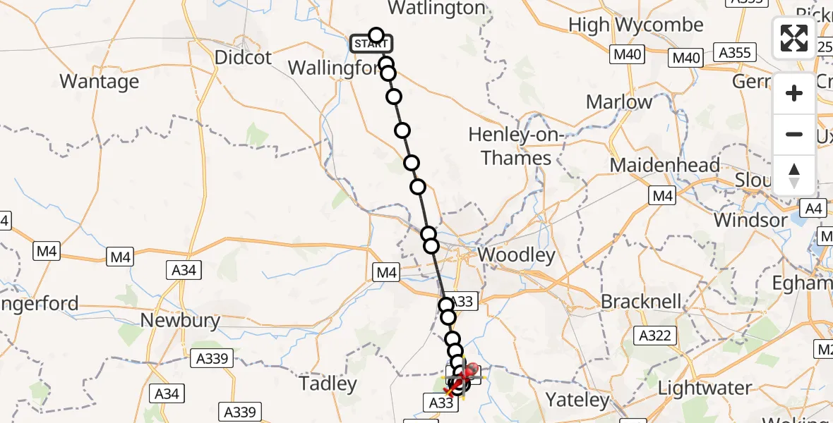 Flight route Air Ambulance Helicopter RAF Benson - Heckfield, 10 May 2026, 09:33