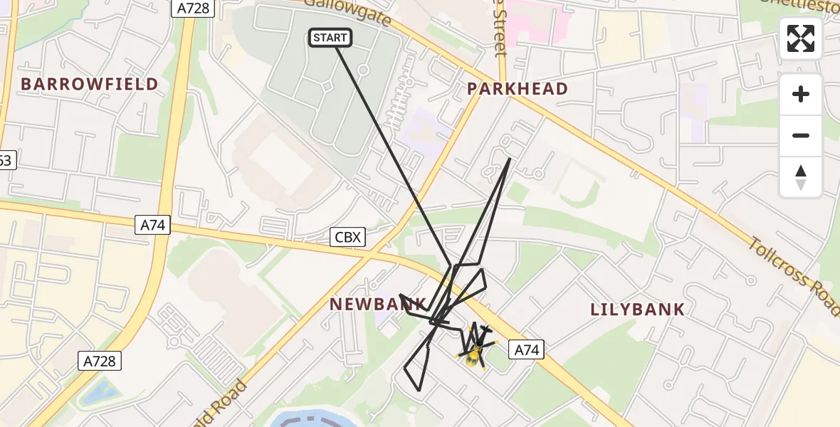 Flight route Police Helicopter Glasgow - Glasgow, 10 May 2026, 09:34