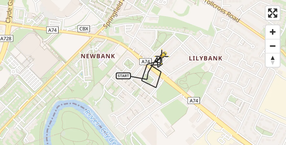 Flight route Police Helicopter Glasgow - Glasgow, 10 May 2026, 09:42