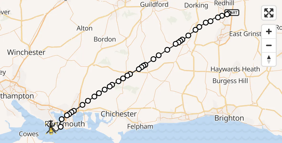 Flight route Police Helicopter South Nutfield - Gosport, 10 May 2026, 09:42