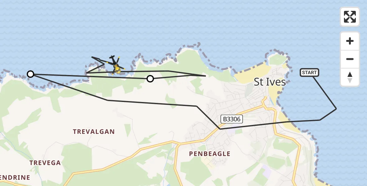 Flight route Police Helicopter St. Ives - St. Ives, 10 May 2026, 09:44