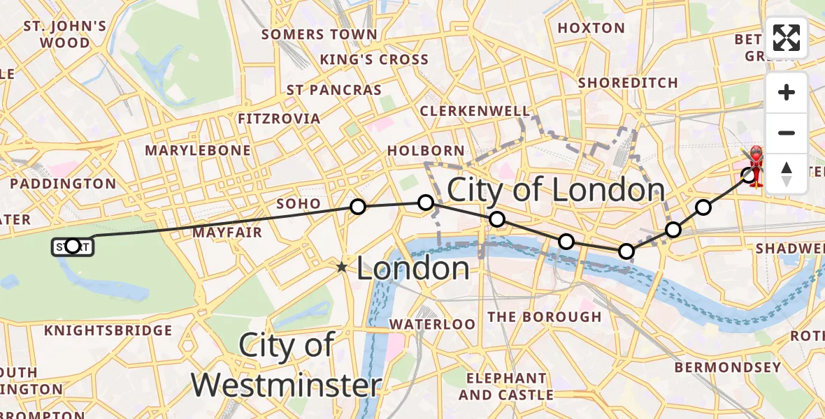 Flight route Air Ambulance Helicopter City of Westminster - Royal London Hospital, 10 May 2026, 09:45
