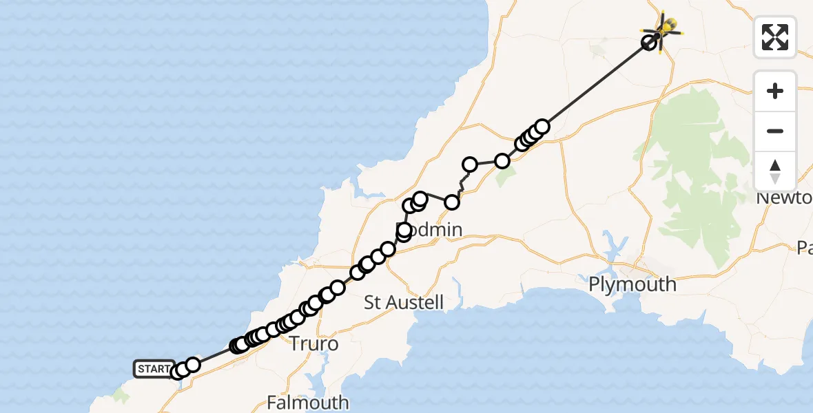 Flight route Police Helicopter St. Ives - Hatherleigh, 10 May 2026, 09:51