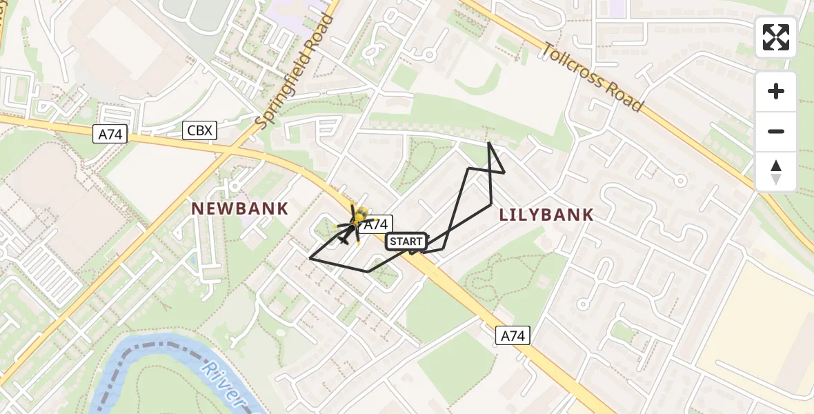 Flight route Police Helicopter Glasgow - Glasgow, 10 May 2026, 09:55