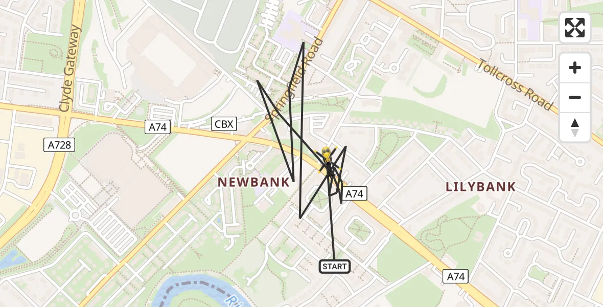 Flight route Police Helicopter Glasgow - Glasgow, 10 May 2026, 09:59