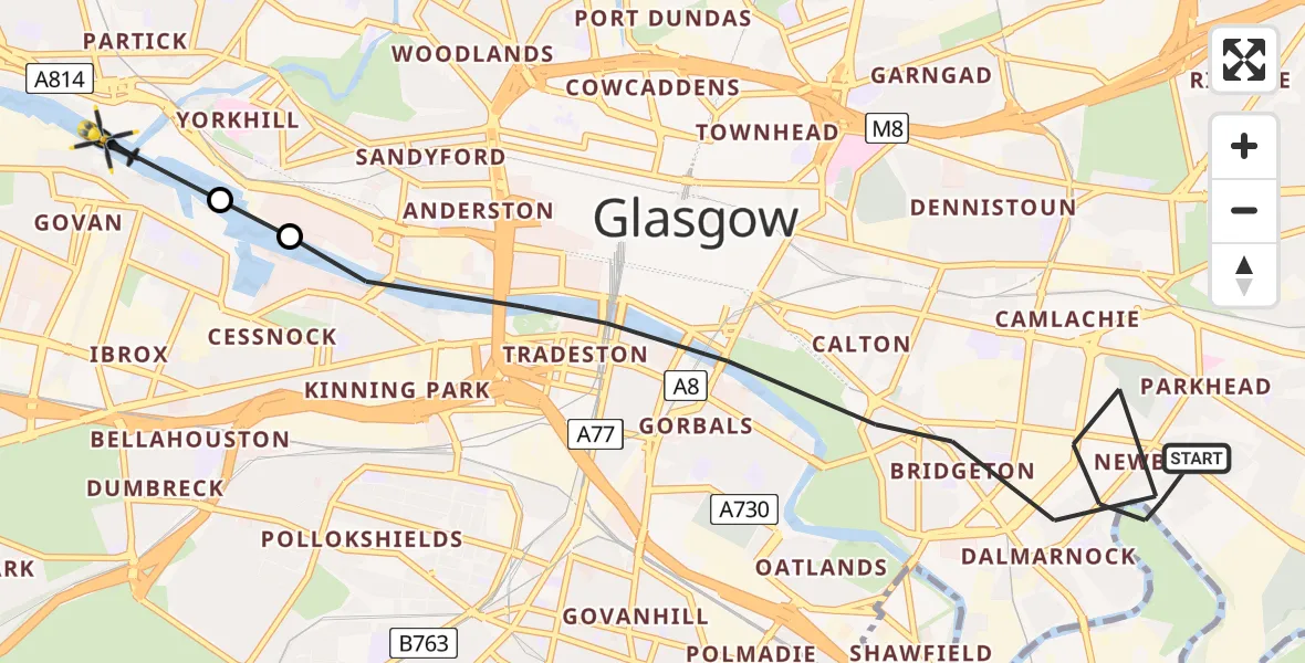 Flight route Police Helicopter Glasgow - Glasgow, 10 May 2026, 10:18