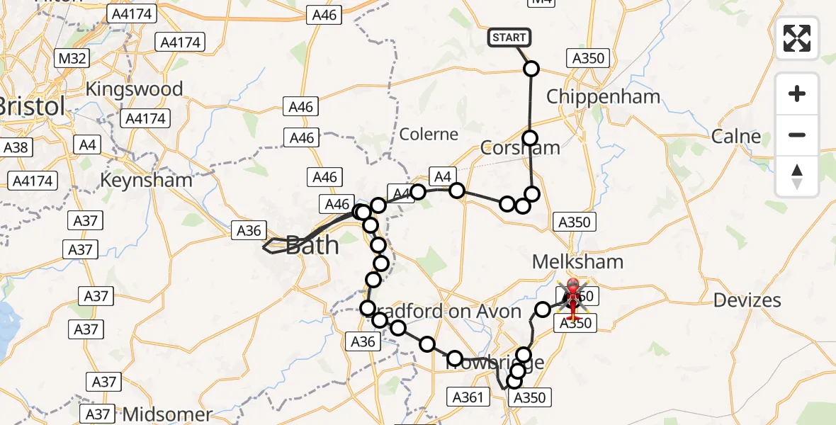 Flight route Air Ambulance Helicopter Yatton Keynell - Wiltshire Air Ambulance, 10 May 2026, 10:24
