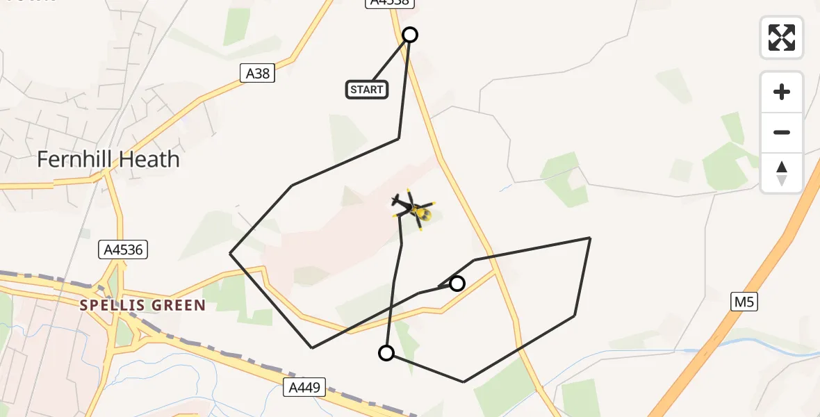 Flight route Police Helicopter Martin Hussingtree - Fernhill Heath, 10 May 2026, 10:48