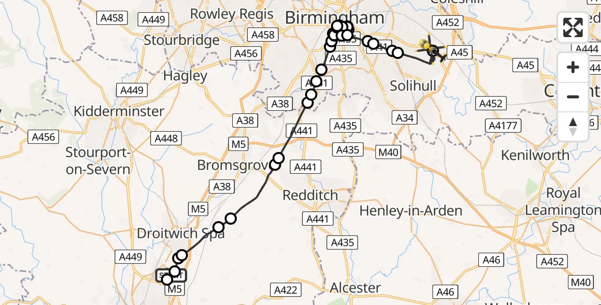 Flight route Police Helicopter Martin Hussingtree - Solihull, 10 May 2026, 10:57