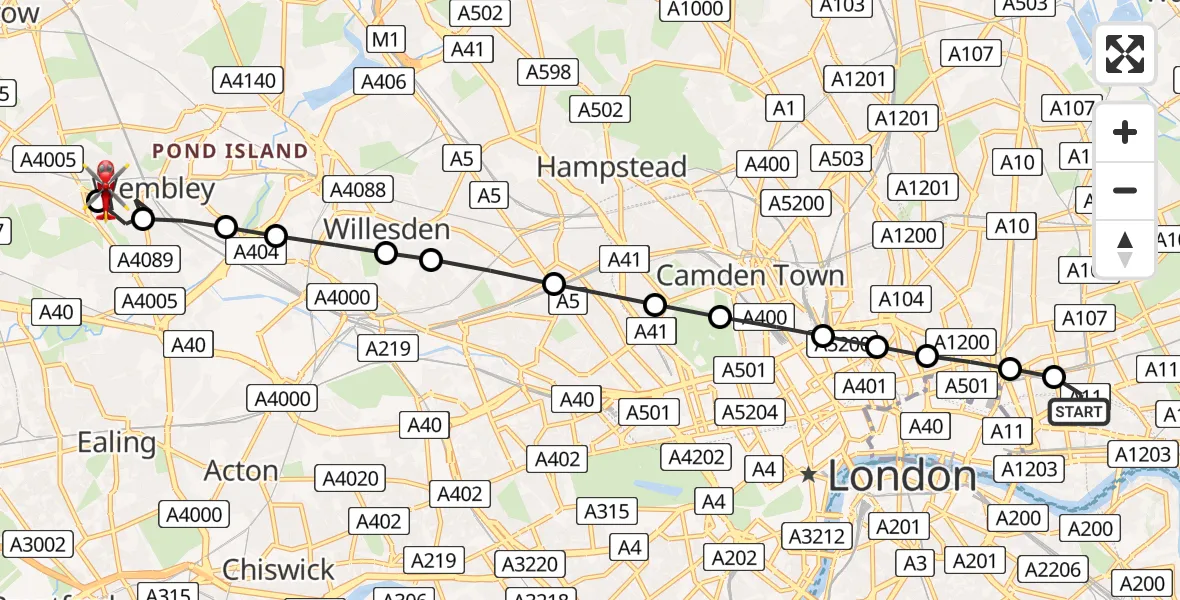Flight route Air Ambulance Helicopter Royal London Hospital - Sudbury, 10 May 2026, 12:29