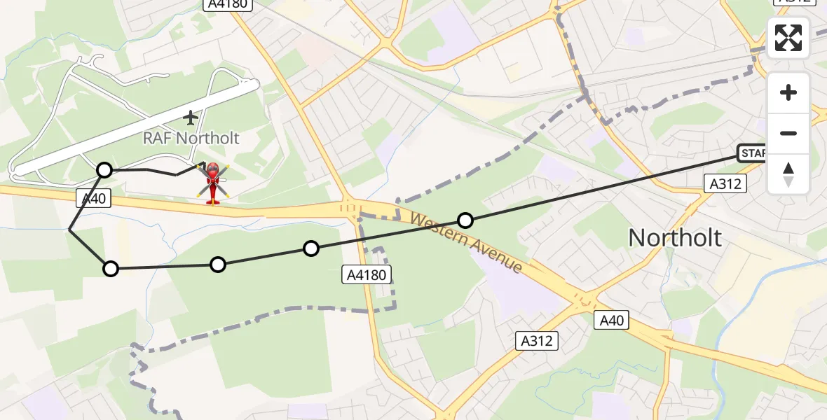 Flight route Air Ambulance Helicopter Ealing - RAF Northolt, 10 May 2026, 13:10