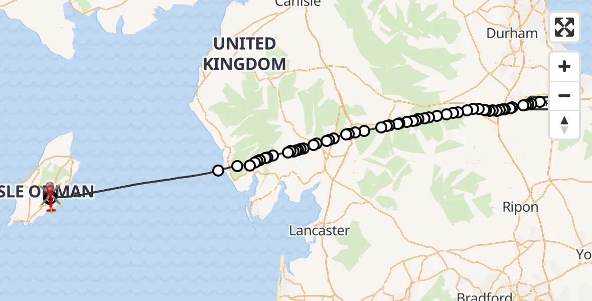 Flight route Air Ambulance Helicopter Egglescliffe - Noble's Hospital Heliport, 10 May 2026, 13:17