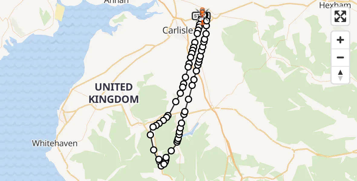 Flight route Coastguard Helicopter Carlisle Lake District Airport - Carlisle Lake District Airport, 10 May 2026, 13:18