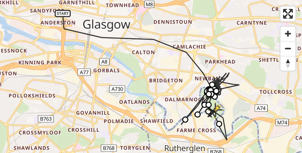 Flight route Police Helicopter Glasgow - River Clyde, 10 May 2026, 13:18