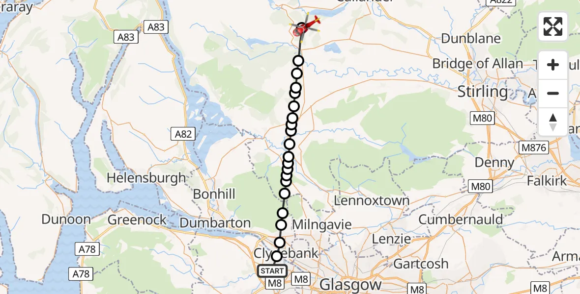 Flight route Air Ambulance Helicopter Inchinnan - Stirling, 10 May 2026, 13:33