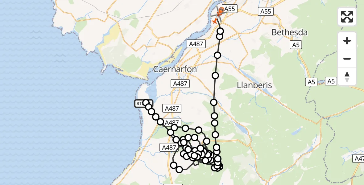 Flight route Coastguard Helicopter Caernarfon Airport - Aber Pwll, 10 May 2026, 13:39