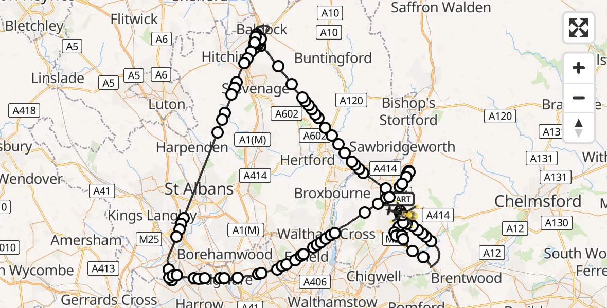 Flight route Police Helicopter North Weald Bassett - North Weald Airfield, 10 May 2026, 13:41