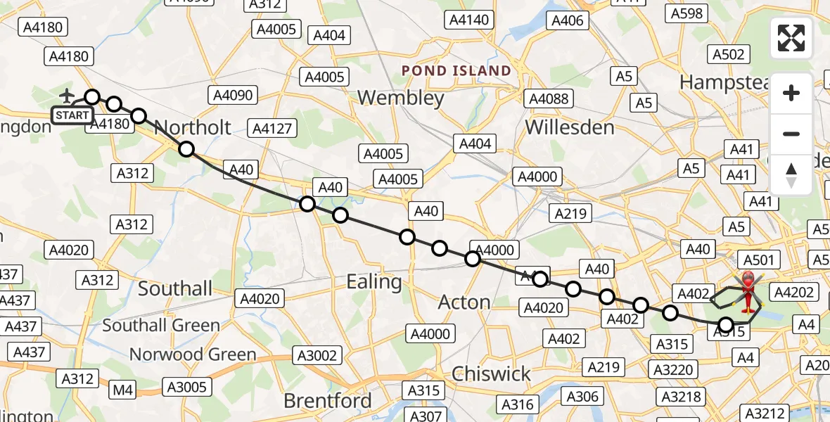 Flight route Air Ambulance Helicopter RAF Northolt - City of Westminster, 10 May 2026, 13:42