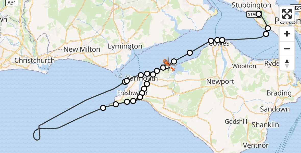 Flight route Coastguard Helicopter Solent Airport - Shalfleet, 10 May 2026, 13:50
