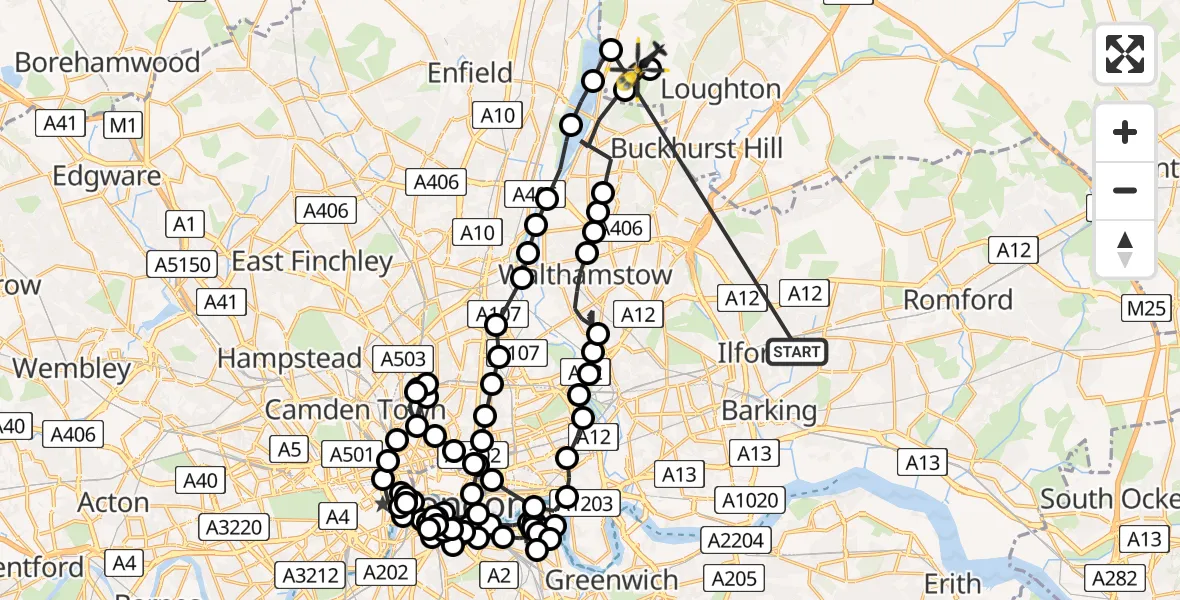 Flight route Police Helicopter Seven Kings - Sewardstonebury, 10 May 2026, 13:54