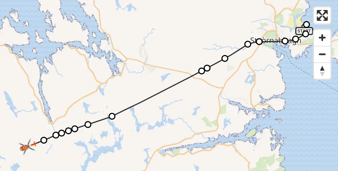 Flight route Coastguard Helicopter Stornoway Airport - Àirighean an Fhorsa, 10 May 2026, 13:57