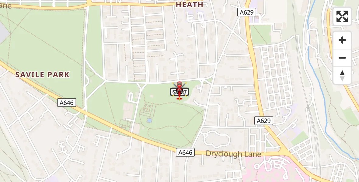 Flight route Air Ambulance Helicopter Skircoat Green - Exley, 10 May 2026, 13:58
