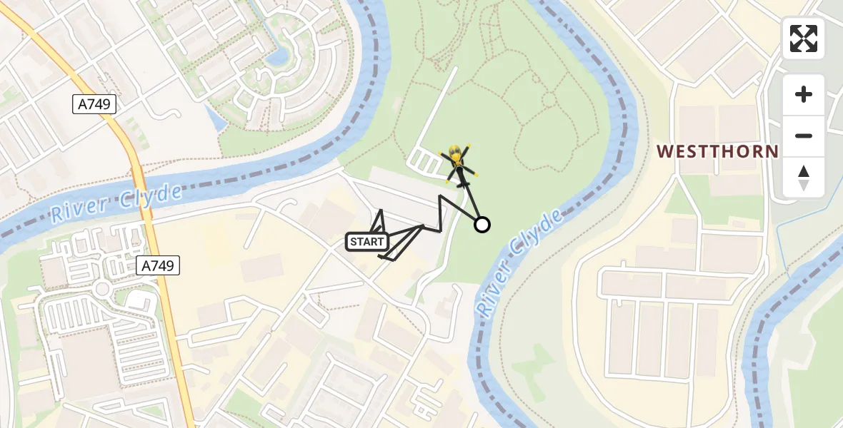 Flight route Police Helicopter Rutherglen - Rutherglen, 10 May 2026, 14:04