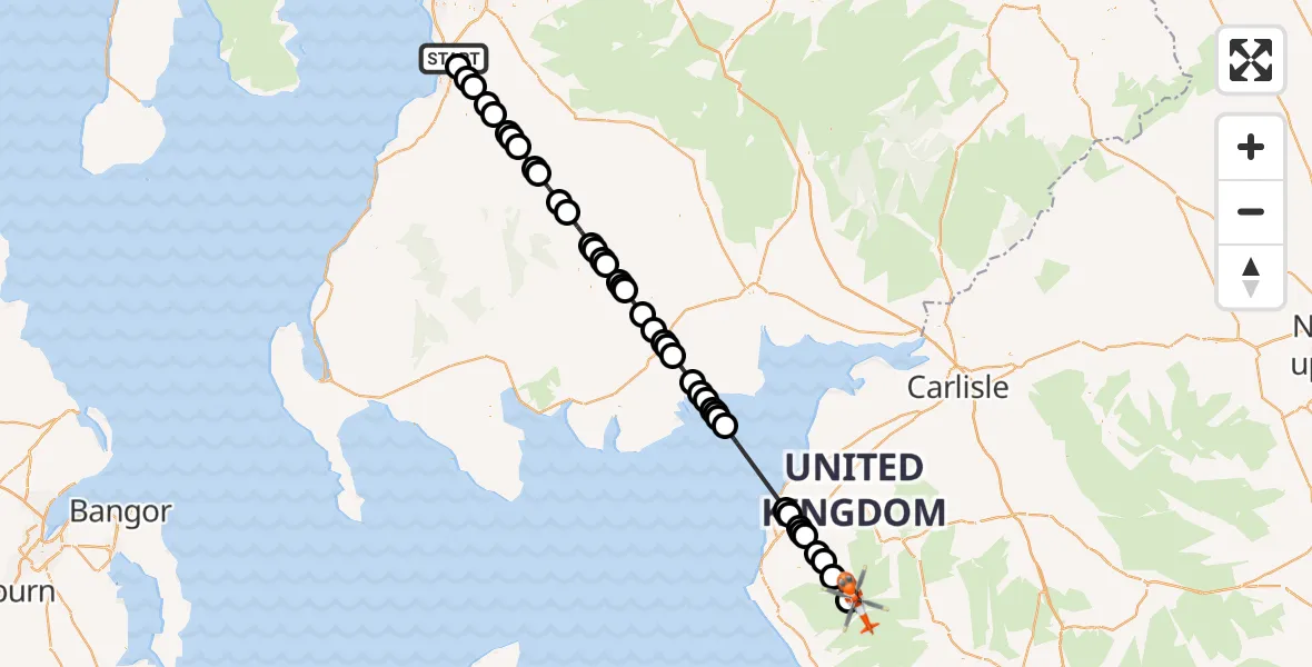 Flight route Coastguard Helicopter Glasgow Prestwick Airport - Wasdale, 10 May 2026, 14:03