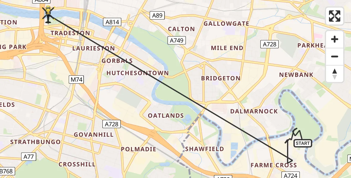 Flight route Police Helicopter Rutherglen - Glasgow, 10 May 2026, 14:08