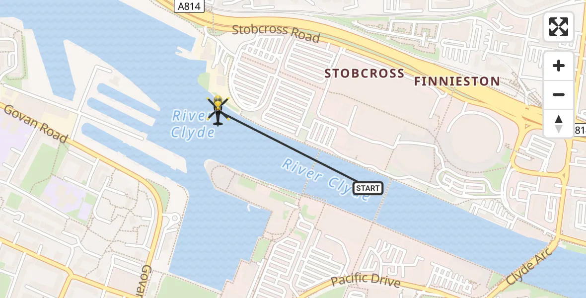 Flight route Police Helicopter Glasgow Seaplane Terminal - Glasgow City Heliport, 10 May 2026, 14:13