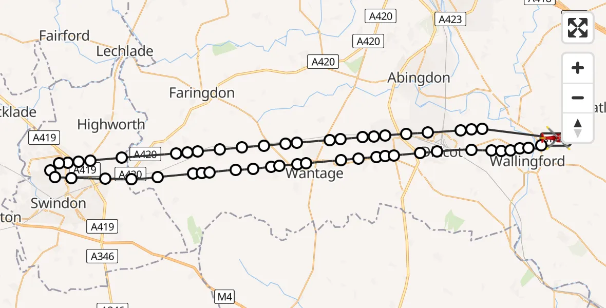 Flight route Air Ambulance Helicopter RAF Benson - RAF Benson, 10 May 2026, 14:26
