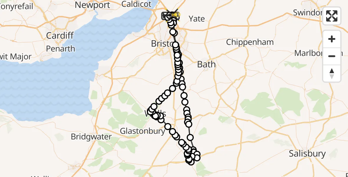 Flight route Police Helicopter Almondsbury Helicopter Base - Almondsbury Helicopter Base, 10 May 2026, 14:42