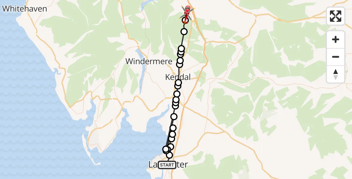 Flight route Air Ambulance Helicopter Lancaster - Keld, 10 May 2026, 14:49