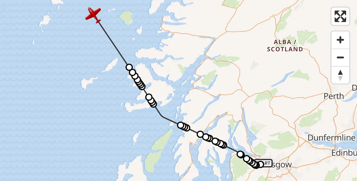 Flight route Air Ambulance Aircraft Glasgow Airport - Inner Seas, 10 May 2026, 15:07