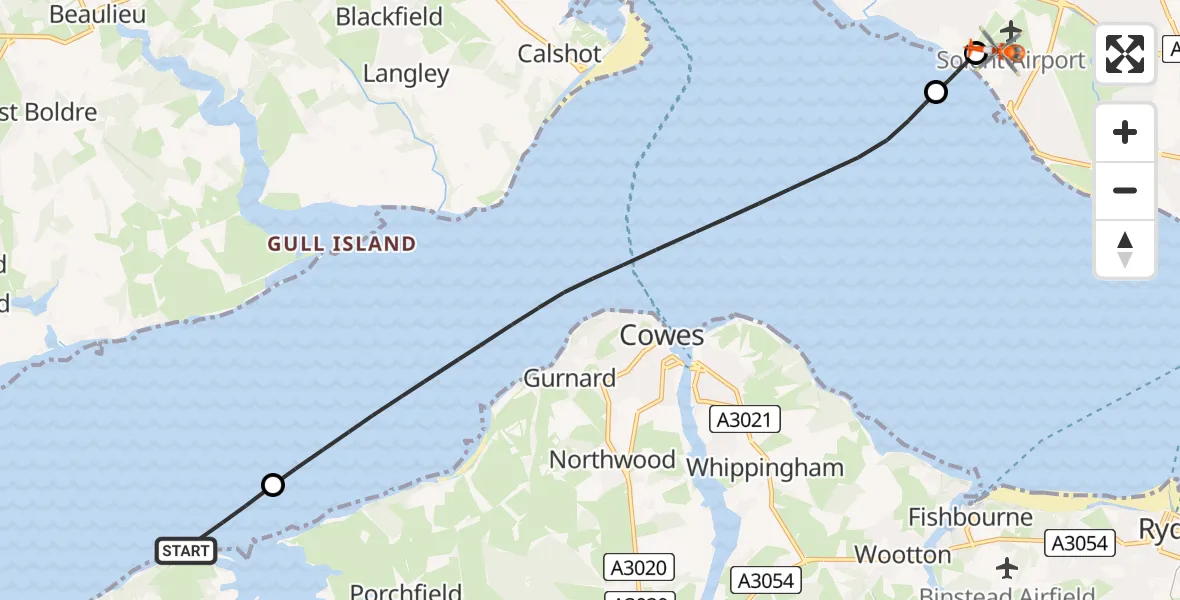Flight route Coastguard Helicopter Shalfleet - Solent Airport, 10 May 2026, 15:08