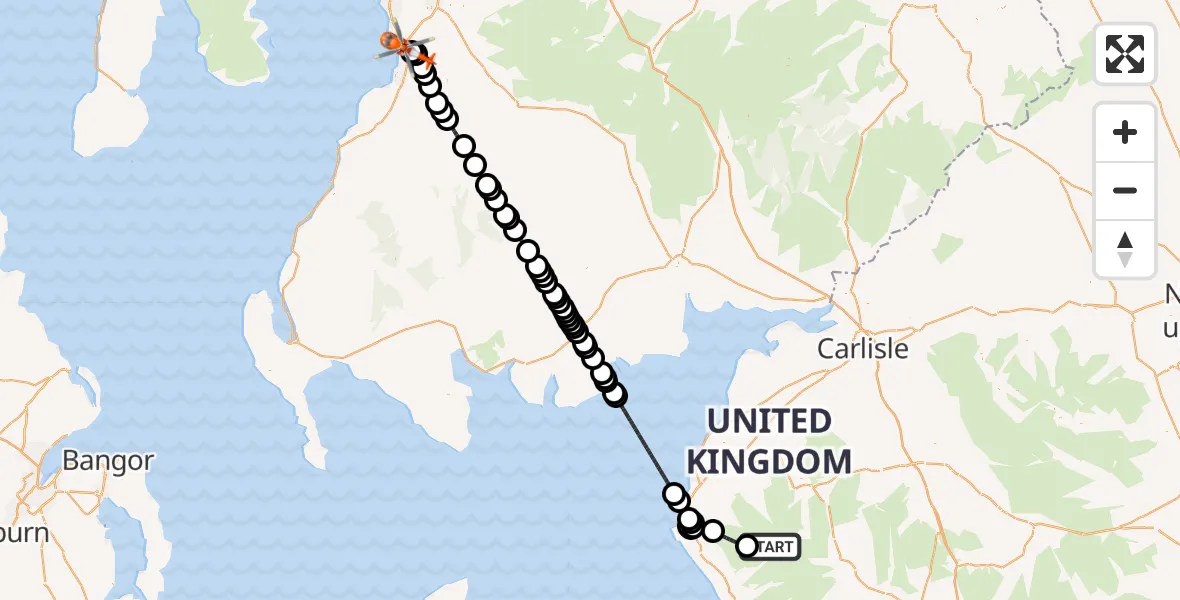 Flight route Coastguard Helicopter Wasdale - Glasgow Prestwick Airport, 10 May 2026, 15:25