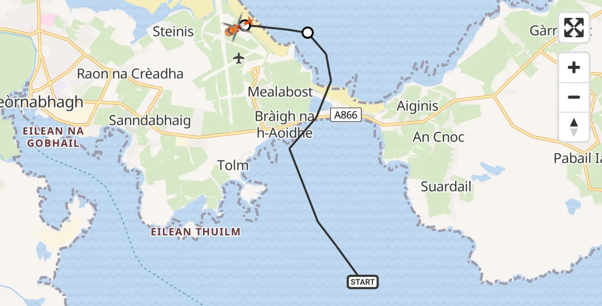 Flight route Coastguard Helicopter Inner Seas - Stornoway Airport, 10 May 2026, 16:05
