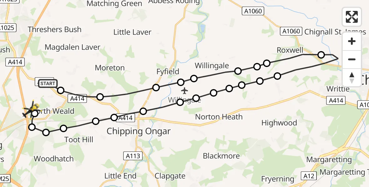 Flight route Police Helicopter North Weald Airfield - North Weald Airfield, 10 May 2026, 16:08