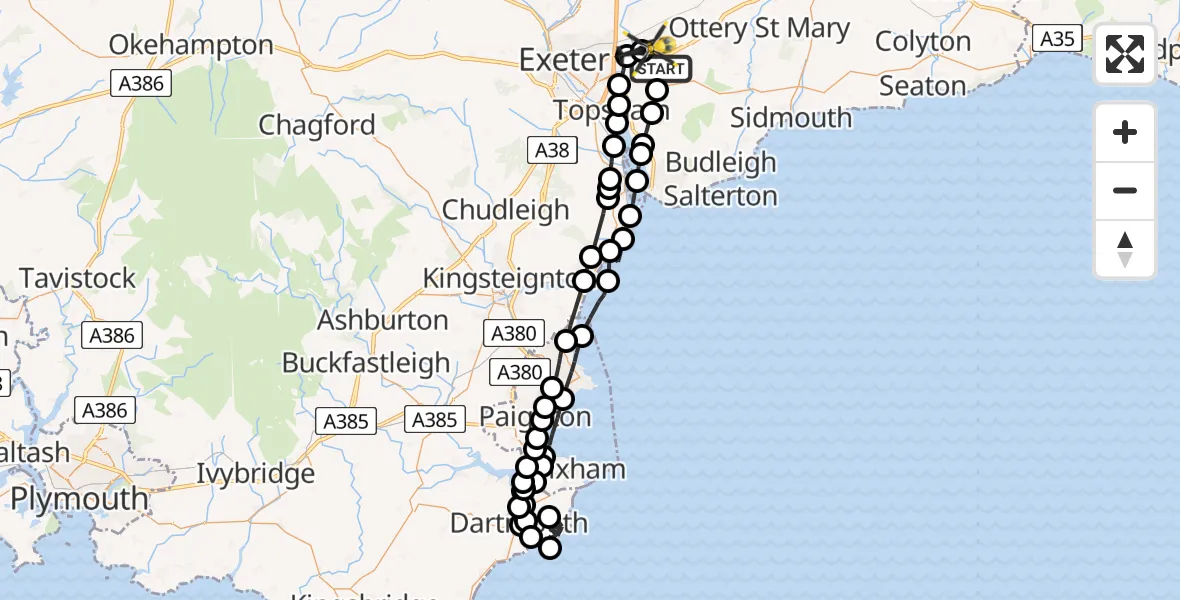 Flight route Police Helicopter East Devon - Exeter International Airport, 10 May 2026, 16:13