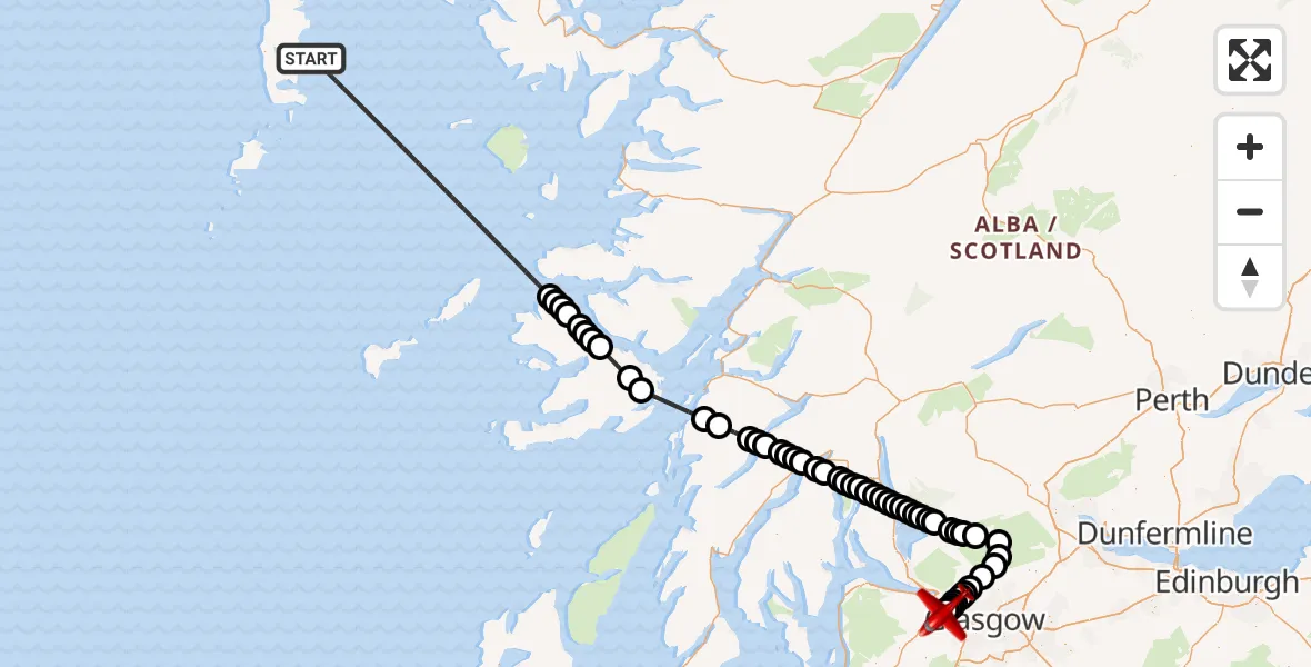 Flight route Air Ambulance Aircraft Inner Seas - Glasgow Airport, 10 May 2026, 16:31